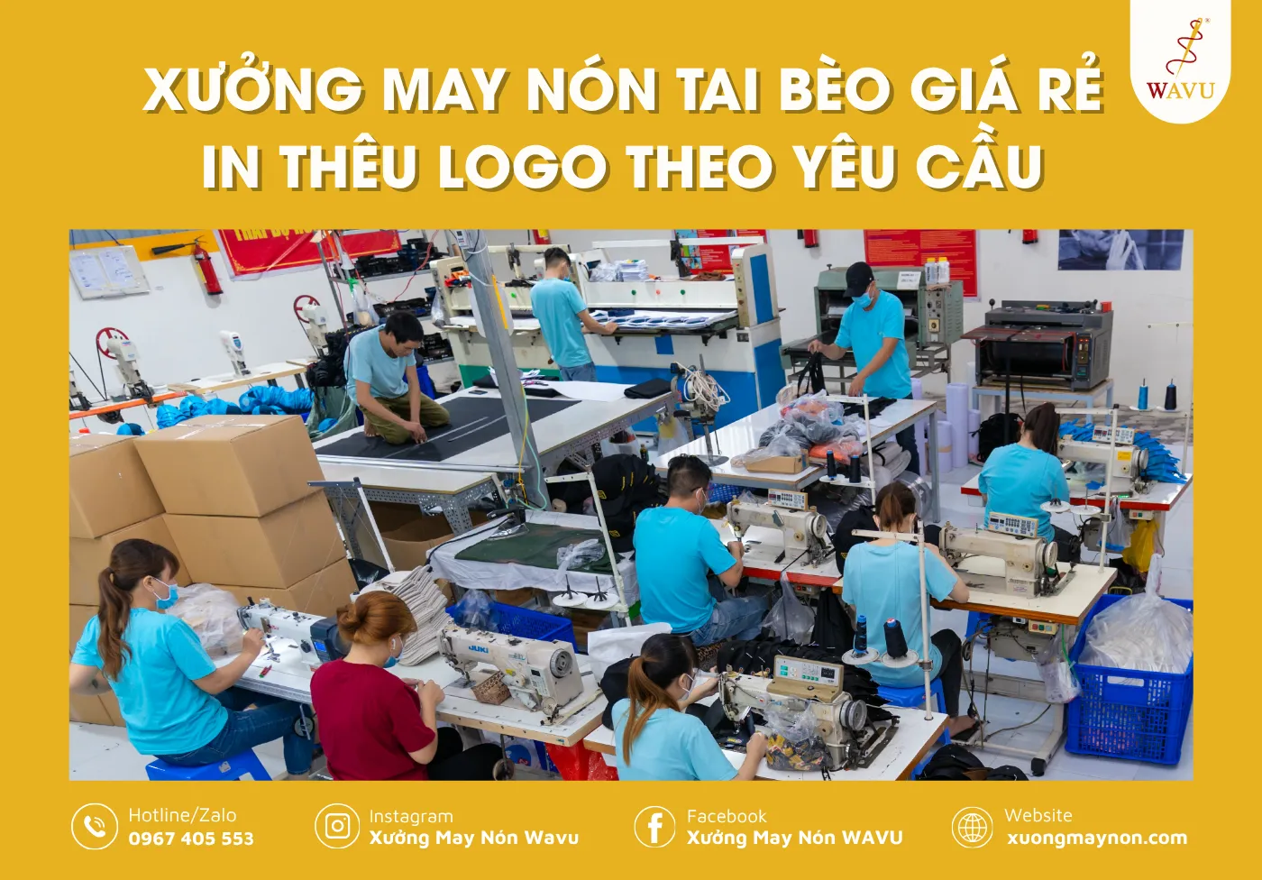 Xưởng may nón tai bèo giá rẻ, in thêu logo theo yêu cầu